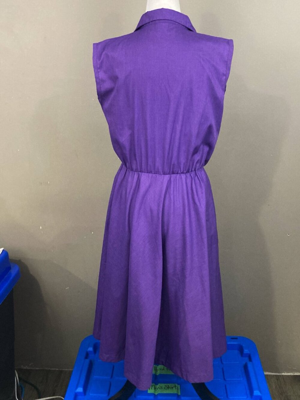 VINTAGE Sleeveless purple button-front fit-and-flare shirtwaist dress SMALL MED - Picture 15 of 15